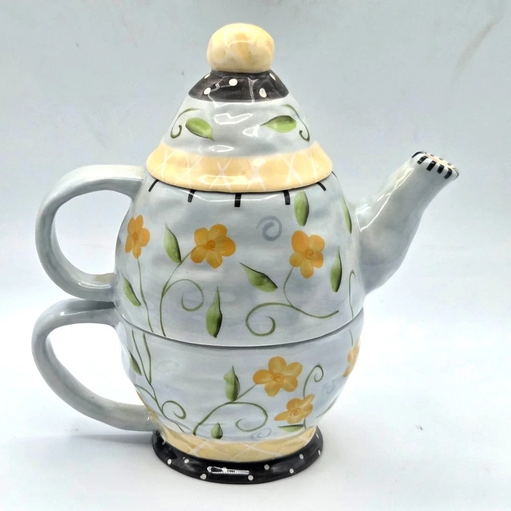 Bella Casa by GANZ Tea For One Nesting Teapot & Teacup Set‎ Cottage Shabby Chic